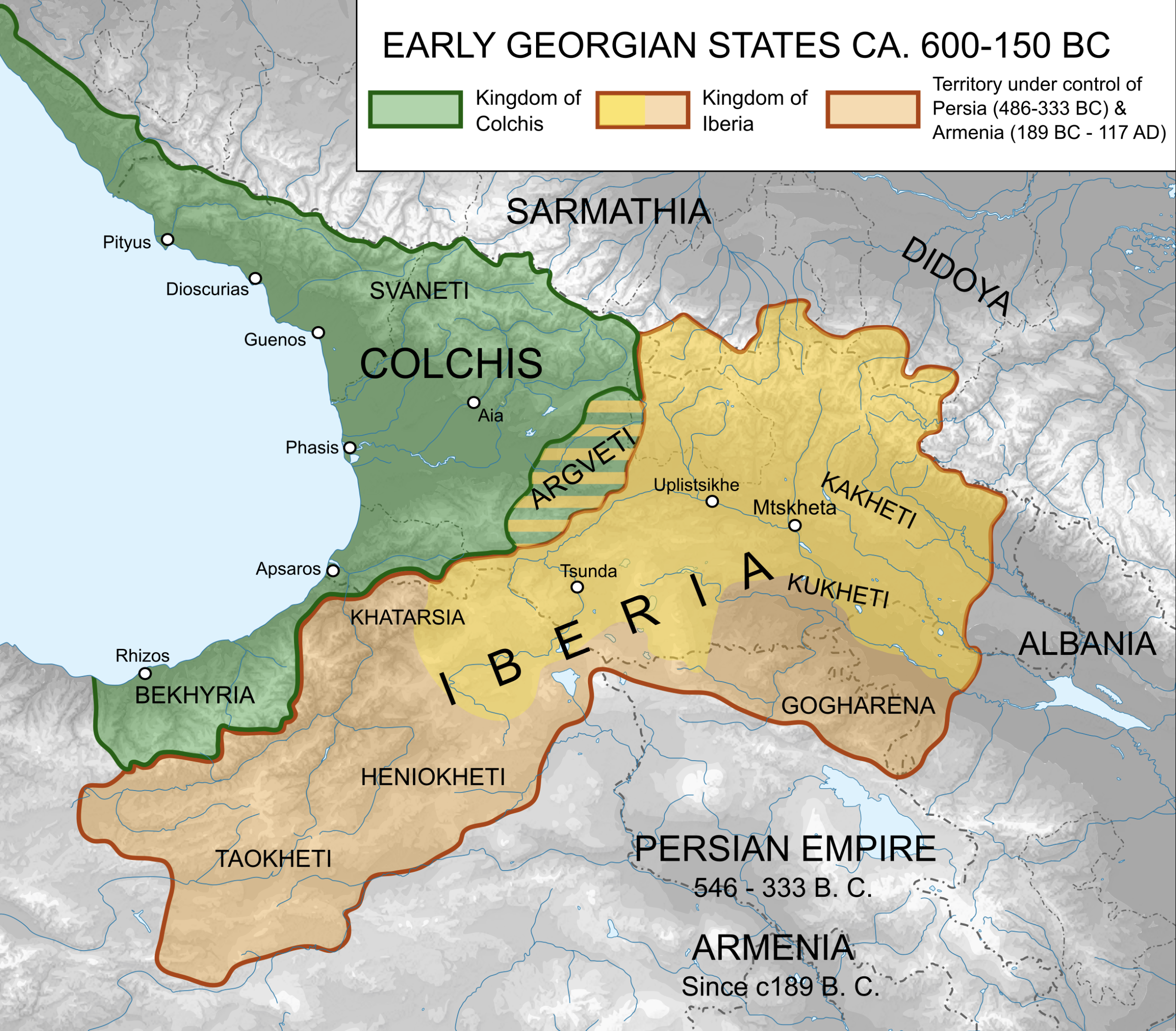 Map of ancient Colchis and Iberia regions in Georgia